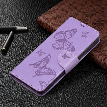 For Samsung Galaxy A02 Embossing Two Butterflies Pattern Horizontal Flip PU Leather Case with Holder & Card Slot & Wallet & Lanyard(Purple) by buy2fix