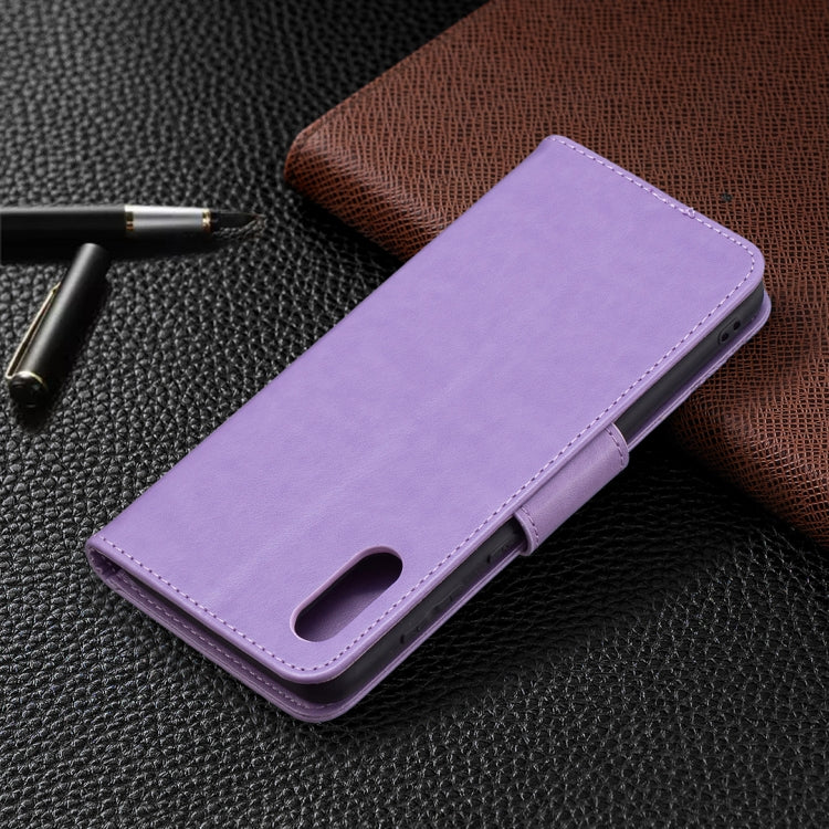 For Samsung Galaxy A02 Embossing Two Butterflies Pattern Horizontal Flip PU Leather Case with Holder & Card Slot & Wallet & Lanyard(Purple) by buy2fix