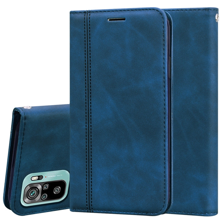 For Xiaomi Redmi Note 10 4G Frosted Business Magnetic Horizontal Flip PU Leather Case with Holder & Card Slot & Lanyard(Blue) - Xiaomi Cases by buy2fix | Online Shopping UK | buy2fix
