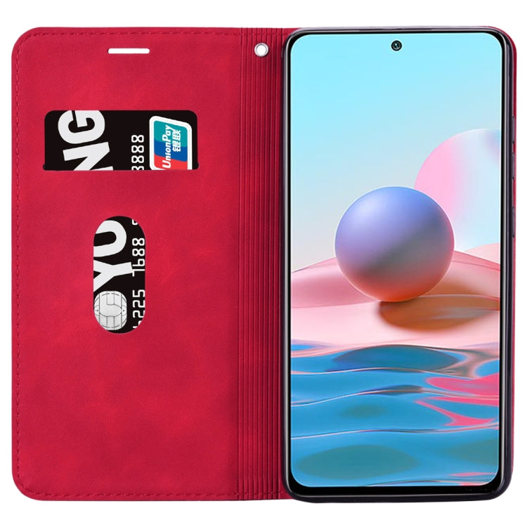 For Xiaomi Redmi Note 10 4G Frosted Business Magnetic Horizontal Flip PU Leather Case with Holder & Card Slot & Lanyard(Red) - Xiaomi Cases by buy2fix | Online Shopping UK | buy2fix