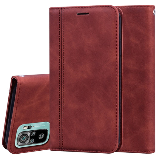 For Xiaomi Redmi Note 10 4G Frosted Business Magnetic Horizontal Flip PU Leather Case with Holder & Card Slot & Lanyard(Brown) - Xiaomi Cases by buy2fix | Online Shopping UK | buy2fix
