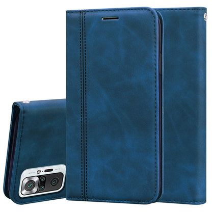 For Xiaomi Redmi Note 10 Pro Frosted Business Magnetic Horizontal Flip PU Leather Case with Holder & Card Slot & Lanyard(Blue) by buy2fix