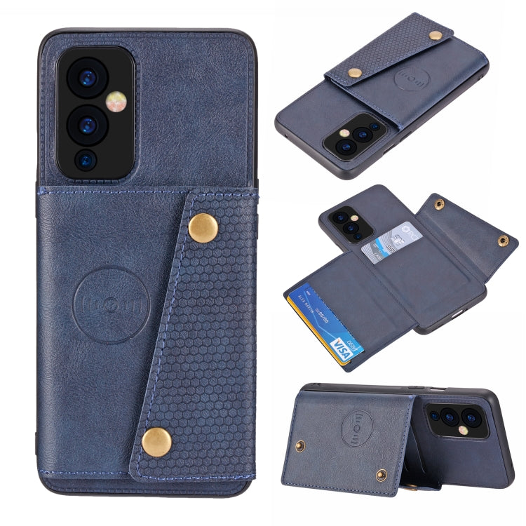 For OnePlus 9 Double Buckle PU + TPU Shockproof Magnetic Protective Case with Card Slot & Holder(Blue) by buy2fix