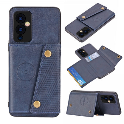 For OnePlus 9 Double Buckle PU + TPU Shockproof Magnetic Protective Case with Card Slot & Holder(Blue) by buy2fix