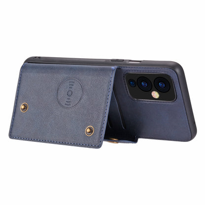 For OnePlus 9 Double Buckle PU + TPU Shockproof Magnetic Protective Case with Card Slot & Holder(Blue) by buy2fix