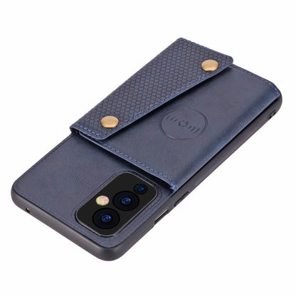 For OnePlus 9 Double Buckle PU + TPU Shockproof Magnetic Protective Case with Card Slot & Holder(Blue) by buy2fix