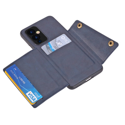 For OnePlus 9 Double Buckle PU + TPU Shockproof Magnetic Protective Case with Card Slot & Holder(Blue) by buy2fix