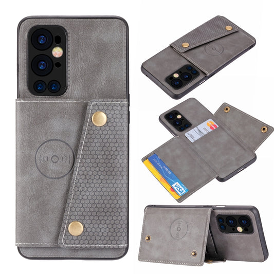 For OnePlus 9 Pro Double Buckle PU + TPU Shockproof Magnetic Protective Case with Card Slot & Holder(Grey) - OnePlus Cases by buy2fix | Online Shopping UK | buy2fix