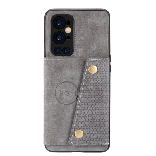 For OnePlus 9 Pro Double Buckle PU + TPU Shockproof Magnetic Protective Case with Card Slot & Holder(Grey) - OnePlus Cases by buy2fix | Online Shopping UK | buy2fix