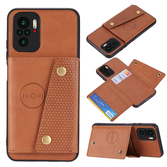 For Xiaomi Redmi Note 10 Double Buckle PU + TPU Shockproof Magnetic Protective Case with Card Slot & Holder(Brown) - Xiaomi Cases by buy2fix | Online Shopping UK | buy2fix
