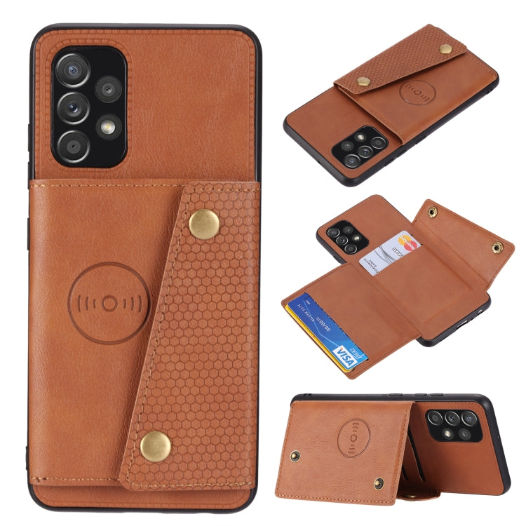 For Samsung Galaxy A32 4G Double Buckle PU + TPU Shockproof Magnetic Protective Case with Card Slot & Holder(Brown) by buy2fix