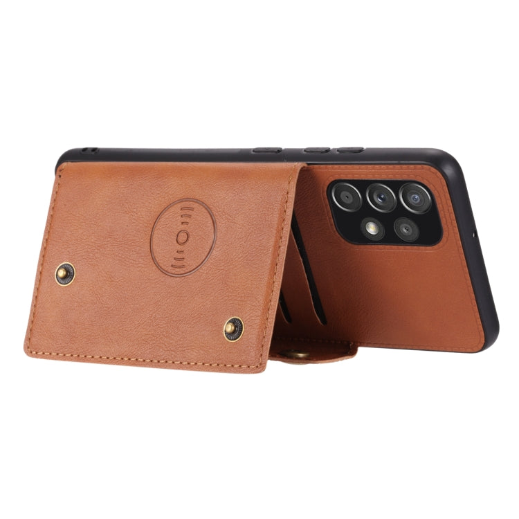 For Samsung Galaxy A32 4G Double Buckle PU + TPU Shockproof Magnetic Protective Case with Card Slot & Holder(Brown) by buy2fix