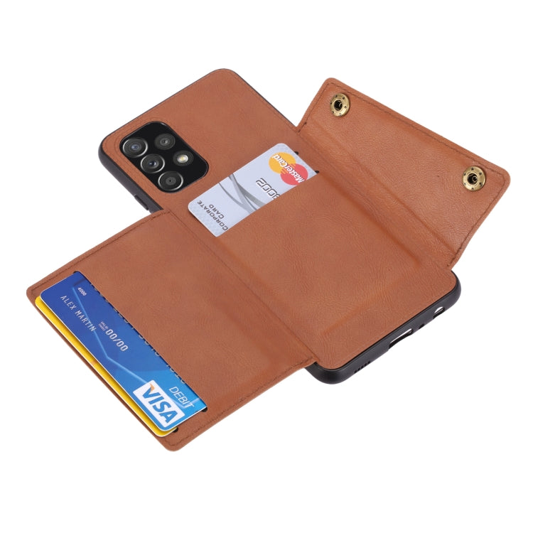 For Samsung Galaxy A32 4G Double Buckle PU + TPU Shockproof Magnetic Protective Case with Card Slot & Holder(Brown) by buy2fix