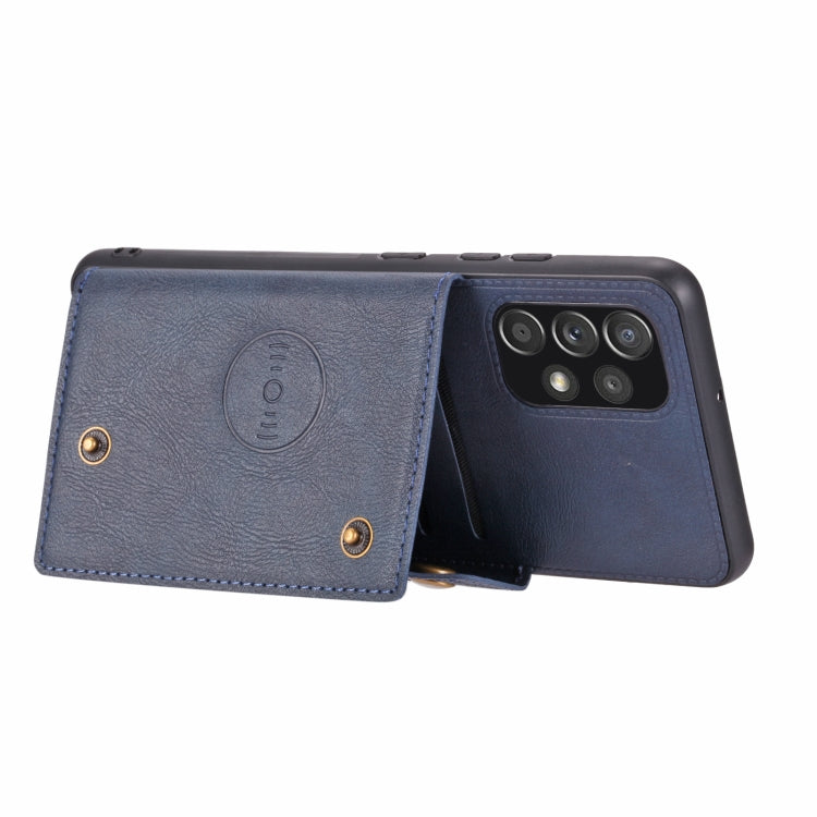 For Samsung Galaxy A32 4G Double Buckle PU + TPU Shockproof Magnetic Protective Case with Card Slot & Holder(Blue) by buy2fix