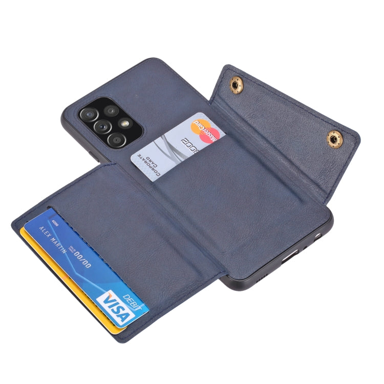 For Samsung Galaxy A32 4G Double Buckle PU + TPU Shockproof Magnetic Protective Case with Card Slot & Holder(Blue) by buy2fix