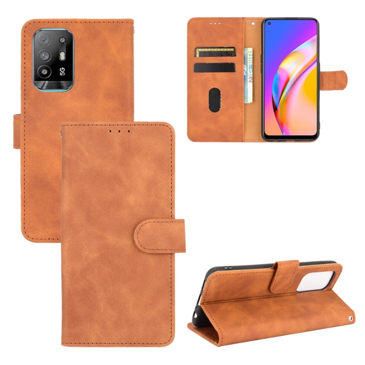 For OPPO F19 Pro / A94 5G Solid Color Skin Feel Magnetic Buckle Horizontal Flip Calf Texture PU Leather Case with Holder & Card Slots & Wallet(Brown) by buy2fix