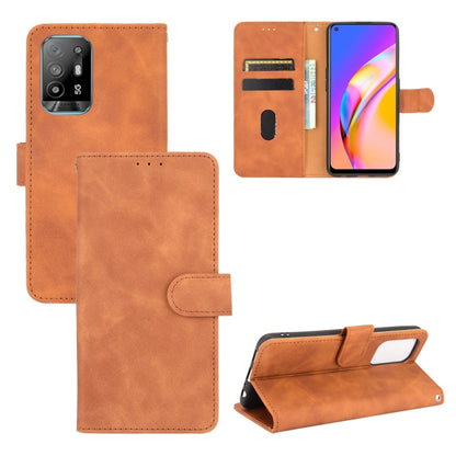 For OPPO F19 Pro / A94 5G Solid Color Skin Feel Magnetic Buckle Horizontal Flip Calf Texture PU Leather Case with Holder & Card Slots & Wallet(Brown) by buy2fix