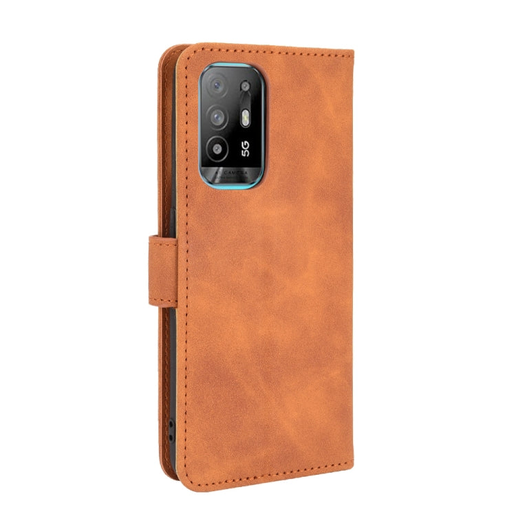 For OPPO F19 Pro / A94 5G Solid Color Skin Feel Magnetic Buckle Horizontal Flip Calf Texture PU Leather Case with Holder & Card Slots & Wallet(Brown) by buy2fix