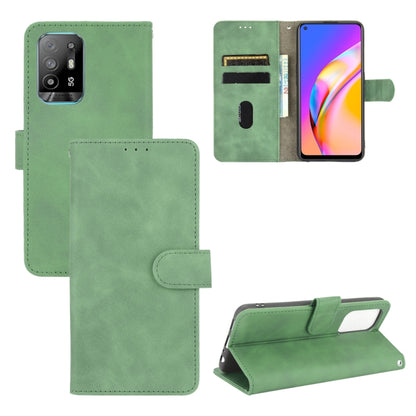For OPPO F19 Pro / A94 5G Solid Color Skin Feel Magnetic Buckle Horizontal Flip Calf Texture PU Leather Case with Holder & Card Slots & Wallet(Green) by buy2fix