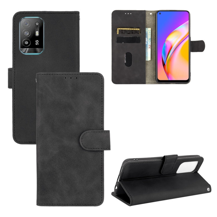 For OPPO F19 Pro / A94 5G Solid Color Skin Feel Magnetic Buckle Horizontal Flip Calf Texture PU Leather Case with Holder & Card Slots & Wallet(Black) by buy2fix