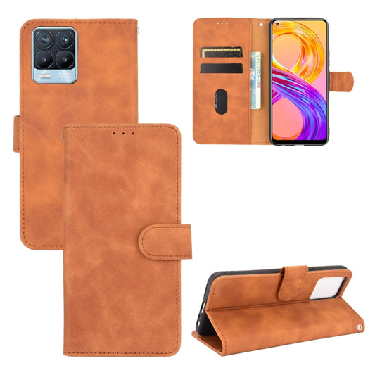 For Realme 8 / Realme 8 Pro Solid Color Skin Feel Magnetic Buckle Horizontal Flip Calf Texture PU Leather Case with Holder & Card Slots & Wallet(Brown) - Realme Cases by buy2fix | Online Shopping UK | buy2fix