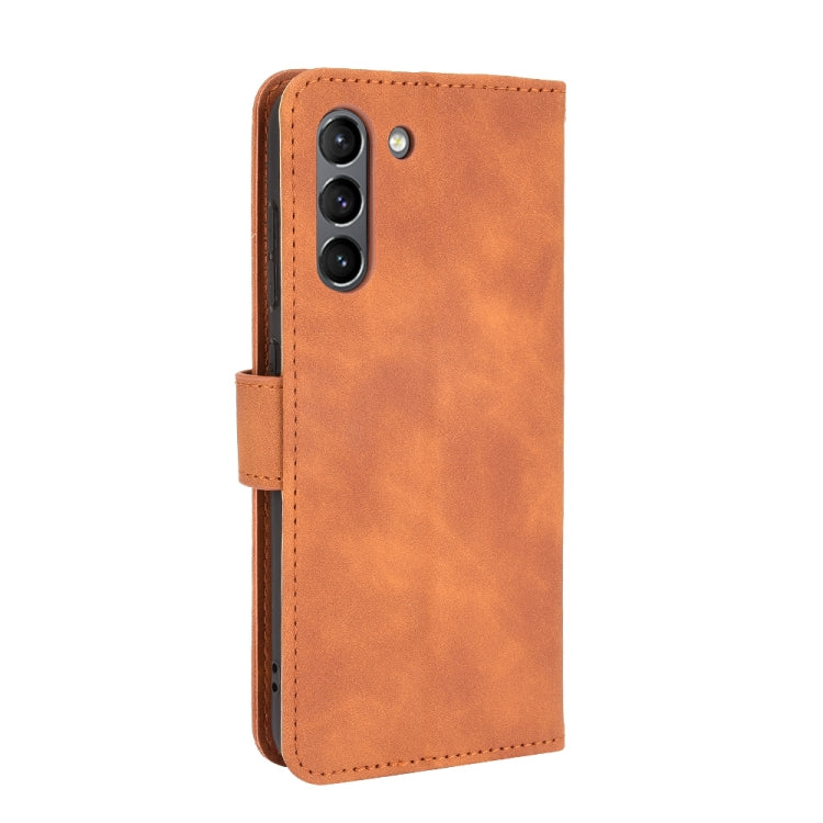 For Samsung Galaxy S21 FE Solid Color Skin Feel Magnetic Buckle Horizontal Flip Calf Texture PU Leather Case with Holder & Card Slots & Wallet(Brown) by buy2fix