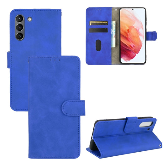 For Samsung Galaxy S21 FE Solid Color Skin Feel Magnetic Buckle Horizontal Flip Calf Texture PU Leather Case with Holder & Card Slots & Wallet(Blue) by buy2fix