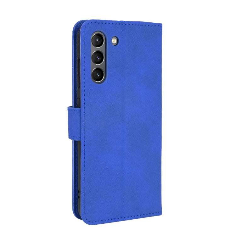 For Samsung Galaxy S21 FE Solid Color Skin Feel Magnetic Buckle Horizontal Flip Calf Texture PU Leather Case with Holder & Card Slots & Wallet(Blue) by buy2fix