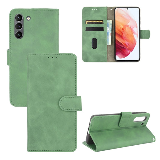 For Samsung Galaxy S21 FE Solid Color Skin Feel Magnetic Buckle Horizontal Flip Calf Texture PU Leather Case with Holder & Card Slots & Wallet(Green) by buy2fix