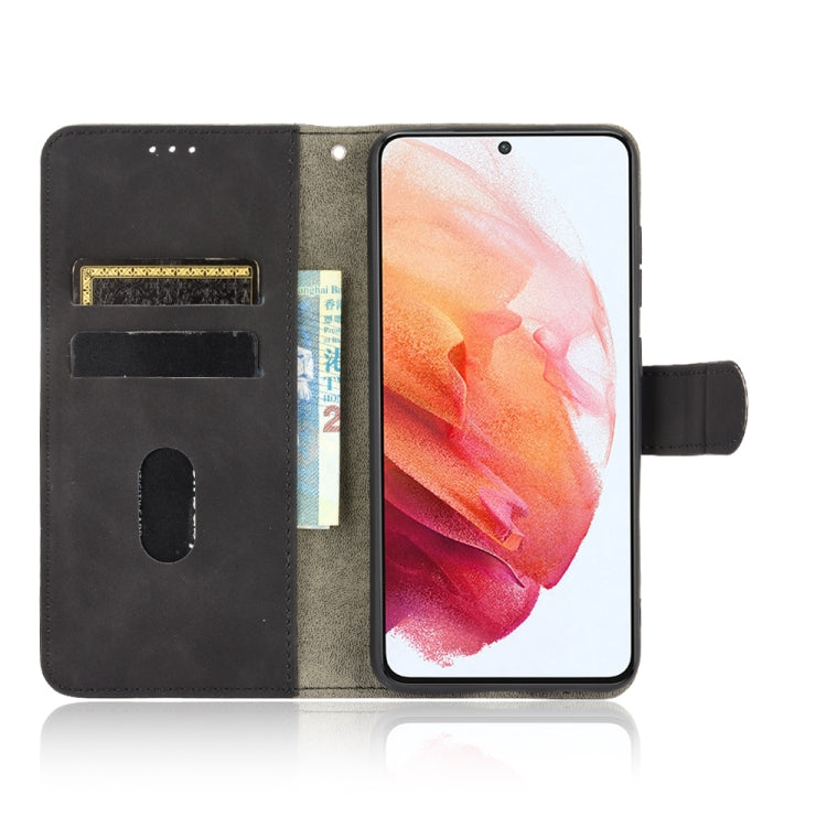 For Samsung Galaxy S21 FE Solid Color Skin Feel Magnetic Buckle Horizontal Flip Calf Texture PU Leather Case with Holder & Card Slots & Wallet(Black) by buy2fix