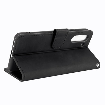 For Samsung Galaxy S21 FE Solid Color Skin Feel Magnetic Buckle Horizontal Flip Calf Texture PU Leather Case with Holder & Card Slots & Wallet(Black) by buy2fix