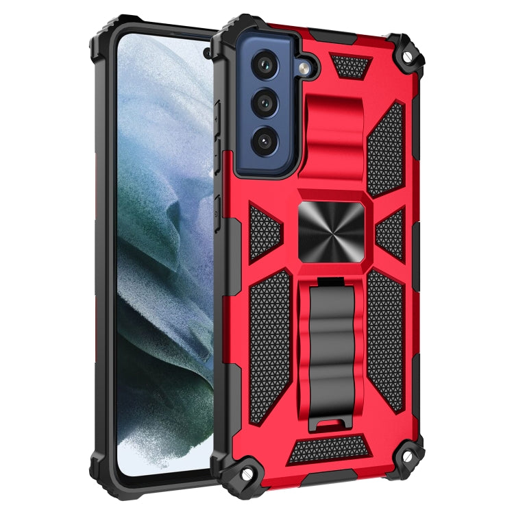 For Samsung Galaxy S21 FE Shockproof TPU + PC Magnetic Protective Case with Holder(Red) by buy2fix