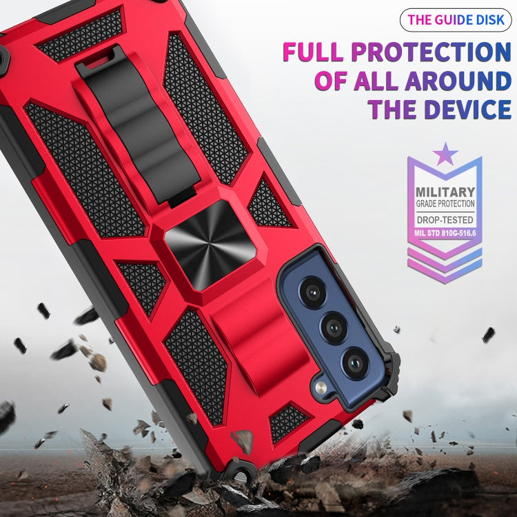 For Samsung Galaxy S21 FE Shockproof TPU + PC Magnetic Protective Case with Holder(Red) by buy2fix