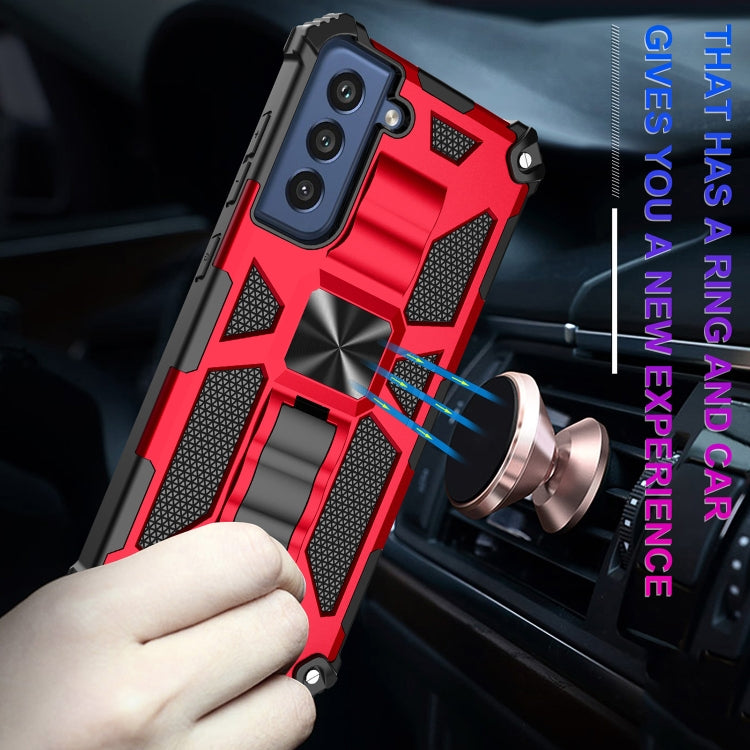 For Samsung Galaxy S21 FE Shockproof TPU + PC Magnetic Protective Case with Holder(Red) by buy2fix