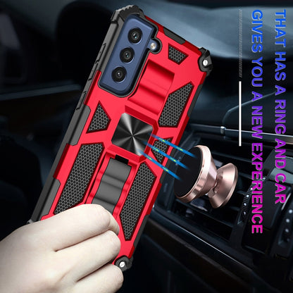 For Samsung Galaxy S21 FE Shockproof TPU + PC Magnetic Protective Case with Holder(Red) by buy2fix