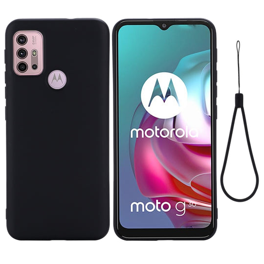 For Motorola Moto G30 / G10 Solid Color Liquid Silicone Dropproof Full Coverage Protective Case(Black)