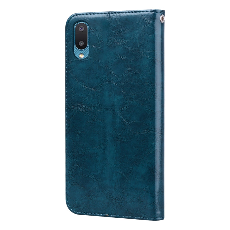 For Samsung Galaxy A02 (EU Version) Business Style Oil Wax Texture Horizontal Flip Leather Case with Holder & Card Slots & Wallet(Blue) by buy2fix