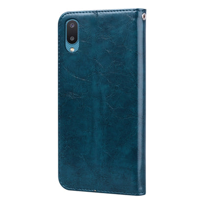 For Samsung Galaxy A02 (EU Version) Business Style Oil Wax Texture Horizontal Flip Leather Case with Holder & Card Slots & Wallet(Blue) by buy2fix
