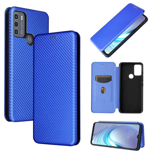 For Motorola Moto G50 Carbon Fiber Texture Horizontal Flip TPU + PC + PU Leather Case with Card Slot(Blue) - Motorola Cases by buy2fix | Online Shopping UK | buy2fix
