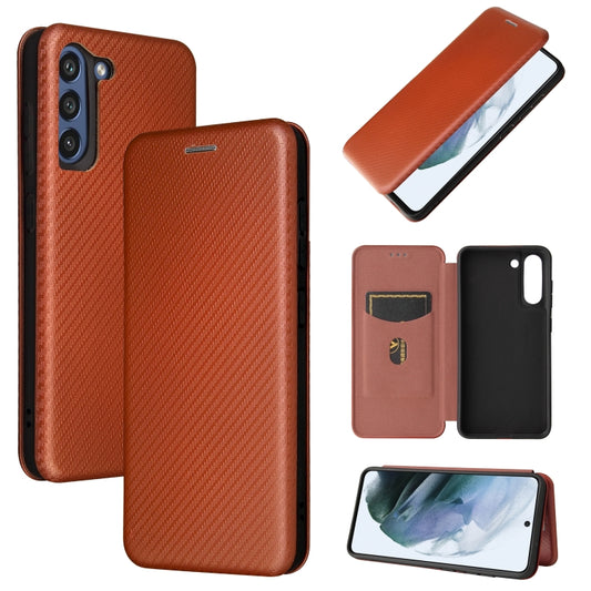 For Samsung Galaxy S21 FE Carbon Fiber Texture Horizontal Flip TPU + PC + PU Leather Case with Card Slot(Brown) - Galaxy Phone Cases by buy2fix | Online Shopping UK | buy2fix