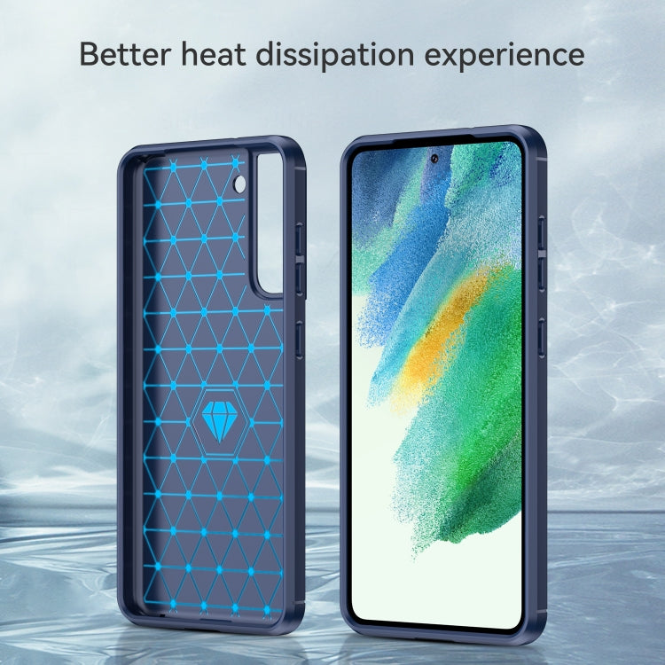 For Samsung Galaxy S21 FE Brushed Texture Carbon Fiber TPU Case(Blue) by buy2fix