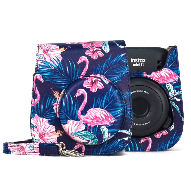 Flamingo Pattern Camera Bag with Shoulder Strap for Fujifilm Instax mini 11(Black Background) by buy2fix