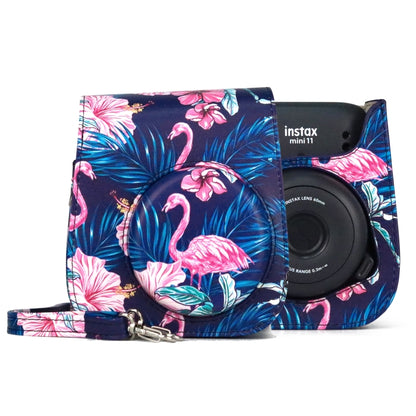 Flamingo Pattern Camera Bag with Shoulder Strap for Fujifilm Instax mini 11(Black Background) by buy2fix