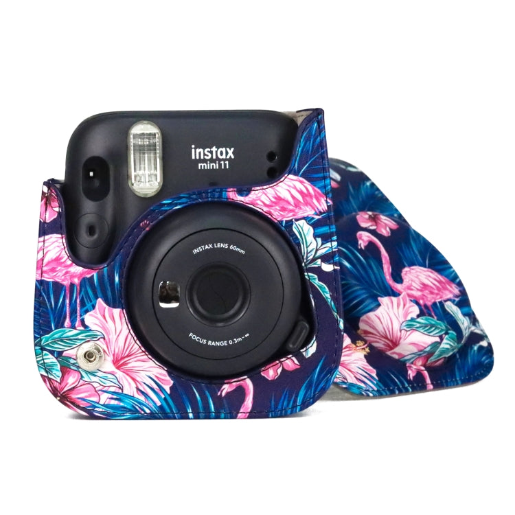 Flamingo Pattern Camera Bag with Shoulder Strap for Fujifilm Instax mini 11(Black Background) by buy2fix