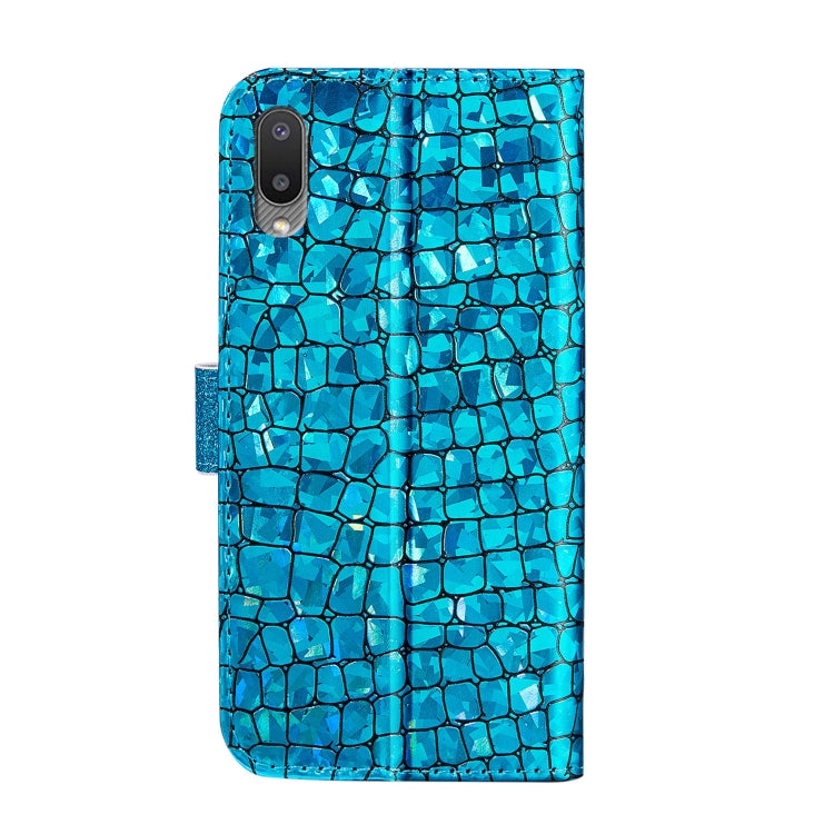 For Samsung Galaxy A02 / M02 Laser Glitter Powder Matching Crocodile Texture Horizontal Flip Leather Case with Card Slots & Holder & Wallet(Blue) by buy2fix