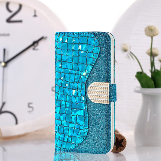 For Samsung Galaxy A32 5G Laser Glitter Powder Matching Crocodile Texture Horizontal Flip Leather Case with Card Slots & Holder & Wallet(Blue) by buy2fix