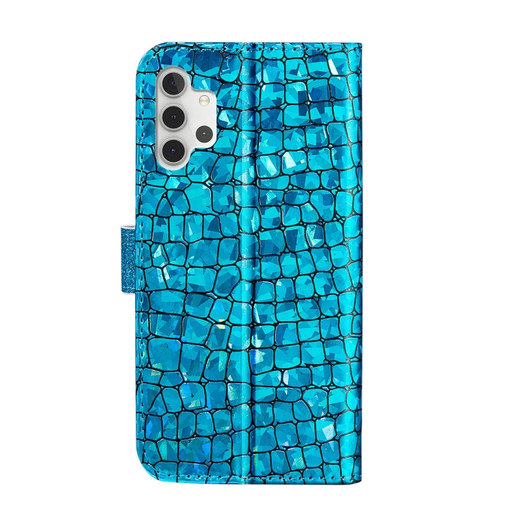 For Samsung Galaxy A32 5G Laser Glitter Powder Matching Crocodile Texture Horizontal Flip Leather Case with Card Slots & Holder & Wallet(Blue) by buy2fix