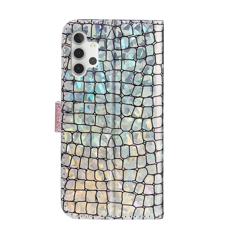 For Samsung Galaxy A32 4G Laser Glitter Powder Matching Crocodile Texture Horizontal Flip Leather Case with Card Slots & Holder & Wallet(Silver) by buy2fix