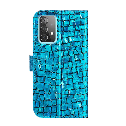 For Samsung Galaxy A52 5G / 4G Laser Glitter Powder Matching Crocodile Texture Horizontal Flip Leather Case with Card Slots & Holder & Wallet(Blue) by buy2fix