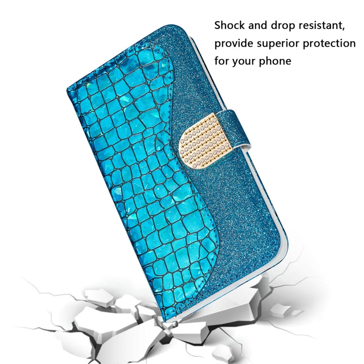 For Samsung Galaxy A52 5G / 4G Laser Glitter Powder Matching Crocodile Texture Horizontal Flip Leather Case with Card Slots & Holder & Wallet(Blue) by buy2fix